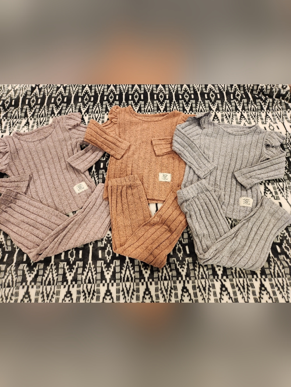 Cozy Ribbed Knit Top & Leggings Set - Tan, Gray, Mauve, Size 92 (2T)